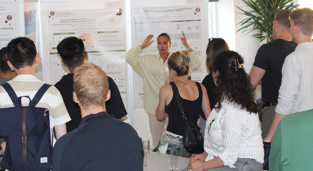 Presenting poster in front of audience